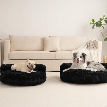 EHEYCIGA Medium Dog Bed and Large Cat Couch – Fluffy Faux Rabbit Fur Pet Sofa for Small and Medium Dogs, Washable Removable Cover, Waterproof and Non-Slip, 30 Inch, Black