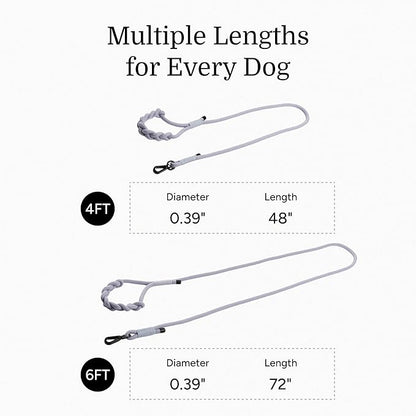 2025 New Edition, Fei & Eve Hand-Braided Dog Leash, 4FT | SP Cotton Material | Heavy Duty Training | Comfort Grip Handle for Small/Medium/Large Dogs, Gray