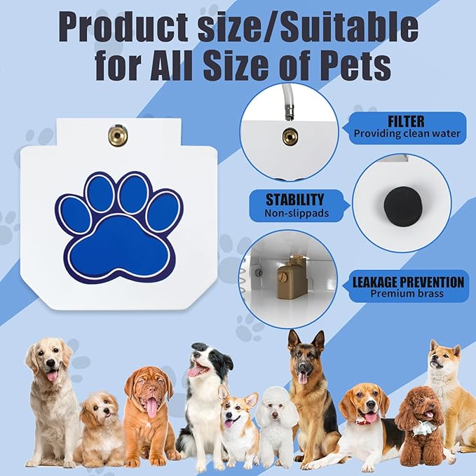 Poofzy Dog Water Fountain Step On, Outdoor Dog Water Sprinkler for Large Dogs, with Upgrade Copper Valve Set, Easy to Use, Fresh Water to Drink (Blue)