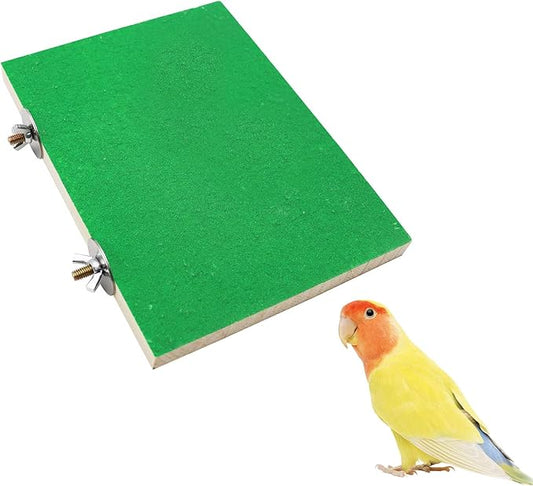 Dnoifne 7.9×5.9 Inches Large Bird Perch Stand Platform, Natural Wooden Bird Cage Accessories, Bird Stand Perch with Rough Quartz Sand Surface for Parrot, Parakeet, Budgies, Cockatiel, Rats