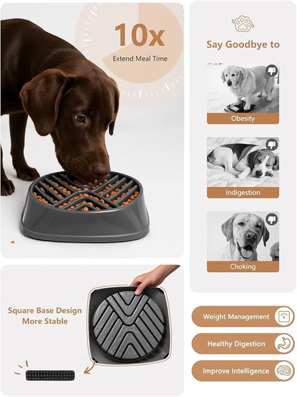 KASBAH Slow Feeder Dog Bowls Large Breed, Holds 5 Cups Wet or Dry Food for Large and Medium Dogs,Puzzle Maze for Fast Eaters,Square Base,Non-Slip, Made Without BPA,Helps Prevent Bloat & Aid Digestion
