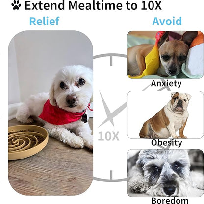 Slow Feeder Dog Bowls, Dishwasher Microwave Safe Silicone Puppy Puzzle Bowl with Non-Slip Design for Eating (Blue and Yellow)