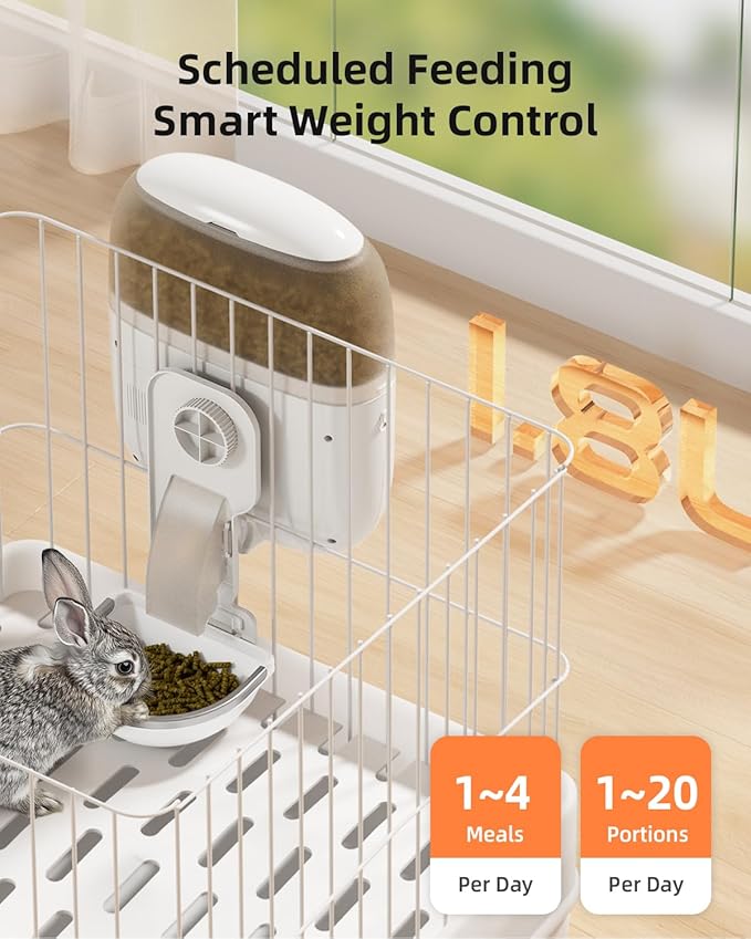 Sandpoy Hanging Rabbit Feeder, Programmable Automatic Pet Feeder with Dry Food Dispenser, Desiccant Bag and Portion Control for Rabbits Cats and Small Animals