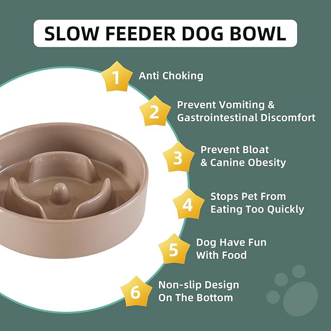 Ceramic 0.9 Cup Dog Bowl Slow Feeder for Small Dog, 6.1inch Pet Slow Feeder, Stop Bloat, Preventing Choking(Single Bowl-Brown Coffee)