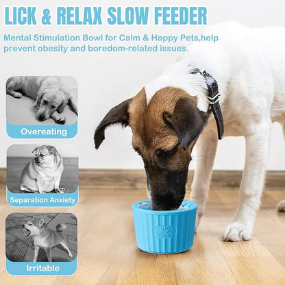 Dog Lick Bowl, Anxiety Relief Dog Licking Mat Freezer Treat Dispenser, Non-Slip Anti-Choking Silicone Slow Feeder Lick Bowl for Small Medium & Large Breed Dogs, BPA Free(Light Blue,S)