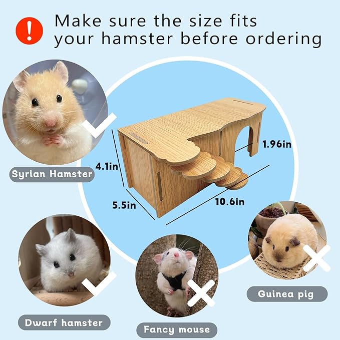 Hamiledyi Hamster Hideout with Ladder Dwarf Hamster Wooden Maze Tunnel Platform Multi Chamber Exploring Toy Habitat Decor for Gerbil Syrian Mouse Brown