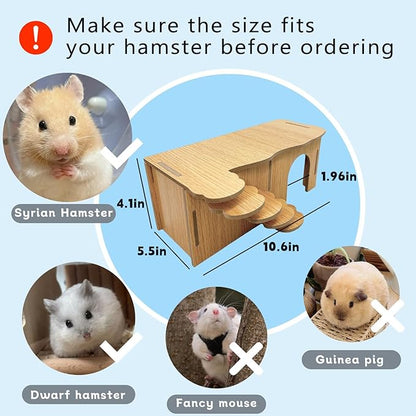 Hamiledyi Hamster Hideout with Ladder Dwarf Hamster Wooden Maze Tunnel Platform Multi Chamber Exploring Toy Habitat Decor for Gerbil Syrian Mouse Brown