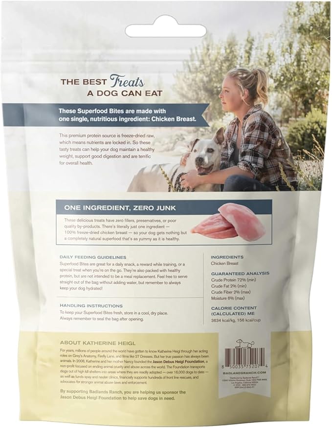 BADLANDS RANCH - Superfood Bite, Freeze-Dried Raw Dog Treats - Protein Rich, Train & Reward, Traceable Single Ingredient by Katherine Heigl (4 Ounce (Pack of 4) Chicken Breast)
