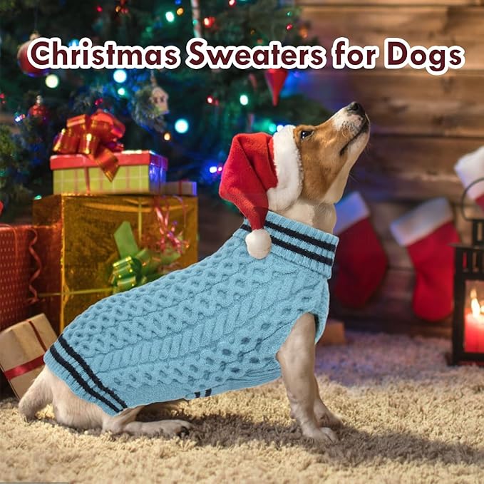 Large Dog Sweater, Fall Winter Warm Turtleneck Pullover, Thick Soft Stretchy Knit for Sensitive Skin, Fleece Christmas Sweaters for Dogs Girl Boy Easy on, Blue L