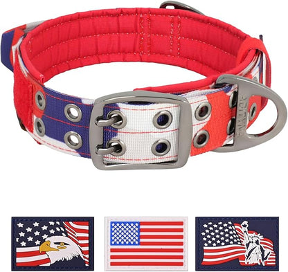 ADITYNA Heavy Duty Dog Collar for Large Dogs - Camo Red Blue Collar with Handle for Training, and Walking - Wide, Thick, Tactical, Soft Neoprene Padded