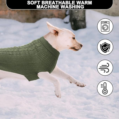 XL Dog Sweater, Classic Cable Knit Warm Dog Sweatshirt with Reflective Yarn for Girl Boy, Halloween Fall Winter Coat Turtleneck Pullover Clothes Apparel for Small Medium Large Dogs, Green XL