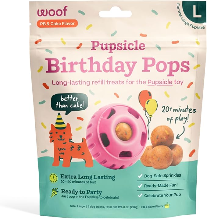 WOOF Pupsicle Birthday Pops - Healthy Dog Treats - Pre-Made Pupsicle Refills- Wholesome Ingredients - Naturally Sweet - Cake-Flavored Birthday Treat for Dogs - Large