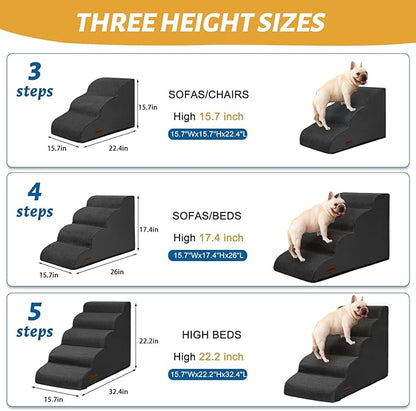 Dog Steps for Bed, 4-Step Dog Stairs Ramp for Small Dogs and Cats, Indoor Non-Slip Pet Stairs Suitable for Older, Short-Legged, and Puppy Dogs to Climb Onto High Beds and Couch, 17.4" H,Black