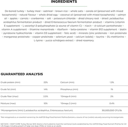 Go! Solutions Skin + Coat Care, Dry Dog Food, Turkey Recipe with Grains, 22 lb Bag