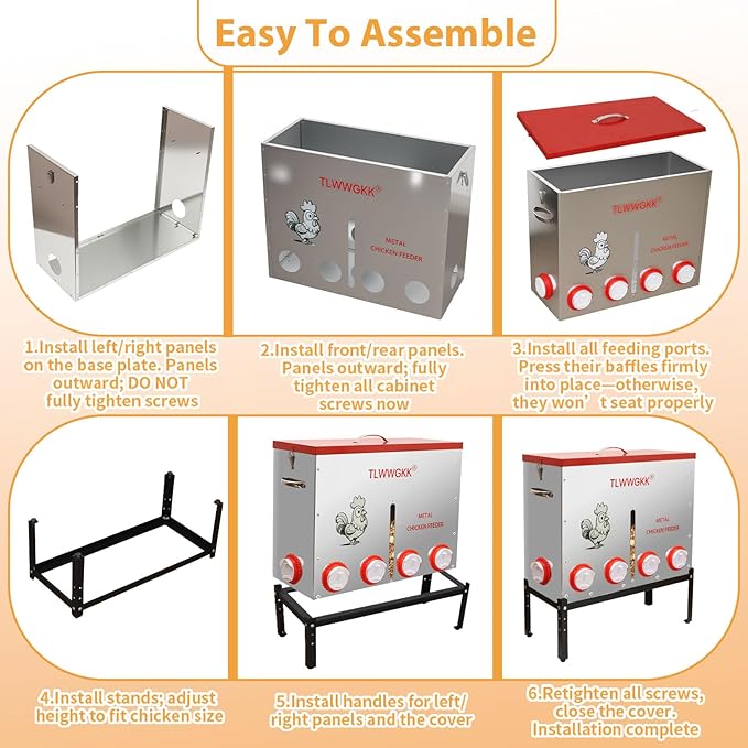 85 lbs Large Automatic Chicken Feeder - 10-Port No-Waste Dispenser with Visual Window & Height-Adjustable Legs - Rodent/Goat Proof, All-Weather Heavy-Duty Galvanized Metal Design for Outdoor Poultry
