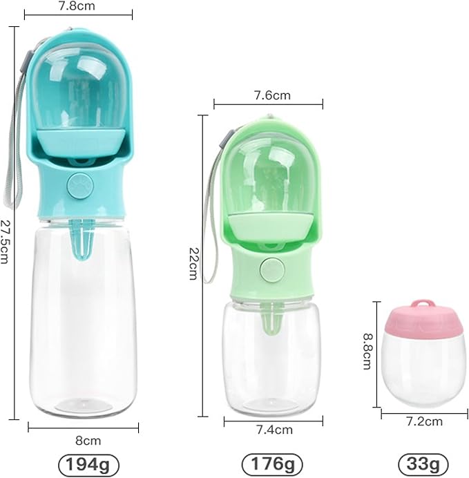 Portable Pet Water Bottle with 180ML Food Storage - Large Size Leakproof Dog Water Bottle for Walking, Travel & Outdoor Use - Cats & Dogs Universal (Pink, 320ML)