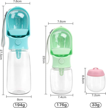 Portable Pet Water Bottle with 180ML Food Storage - Large Size Leakproof Dog Water Bottle for Walking, Travel & Outdoor Use - Cats & Dogs Universal (Pink, 320ML)
