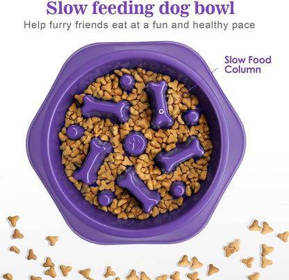 UPSKY Slow Feeder Dog Puzzle Bowl, Interactive Bloat Stop Non-Slide Lick Treat Bowl for Small Medium Dogs (Purple)