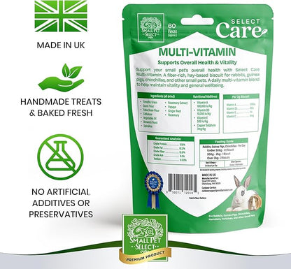 Small Pet Select - Select Care Multivitamin Support Supplement, Natural High Fiber Timothy Hay Based Treats for Rabbits, Guinea Pigs, Hamsters, Other Small Animals, 4.2 oz