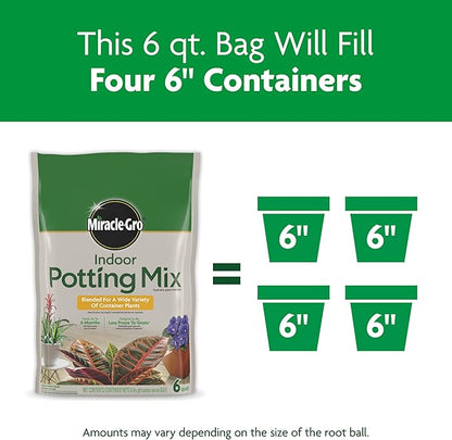 Miracle-Gro Indoor Potting Mix, Blended for a Variety of Houseplants, Feeds for up to 6 Months, 6 qt., 2-Pack