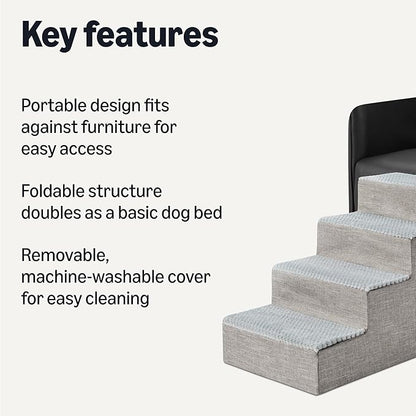 Amazon Basics Dog Steps,18.7" H, 4-Step Dog Stairs for High Bed Couch and Sofa, Non-Slip Bottom Pet Stairs for Indoor Dogs and Cats, Grey