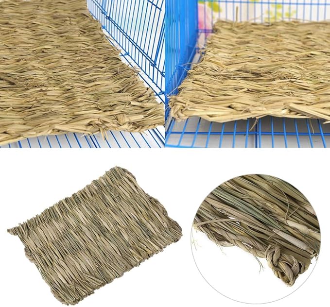 Grass Mat Woven Bed Mat for Small Animal Bunny Bedding Nest Chew Toy Bed Play Toy for Guinea Pig Parrot Rabbit Hamster Rat(Pack of 3)