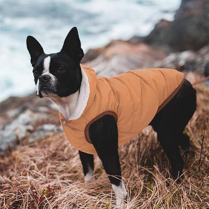 Windproof Waterproof Dog Coat Fleece & Cotton Lined Warm Jacket, Cold Weather Pet Apparel Clothes Vest for Small to XXL Dogs, Khaki