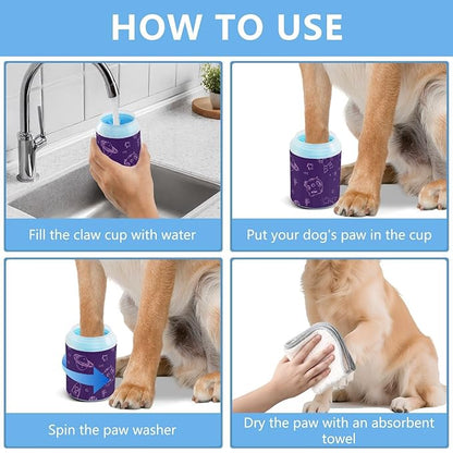 Dog Paw Cleaner Cups for Dogs Pets Foot Washer Paw Scrubber for Medium Small Dogs Cats Cleaning Cup Space and Astronaut Starry Sky Purple
