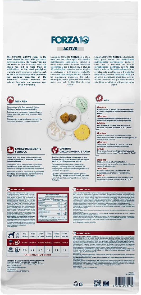 Forza10 - Dog Food, Dermo Dry Food for Itchy Skin, Sensitive Stomach & Coat Health, Limited Ingredient Dog Food, Non-GMO, Fish Flavor, Made in Italy (22 lb)