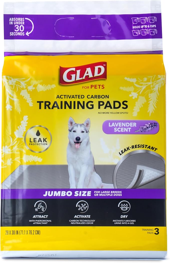Glad for Pets Extra Large Charcoal Dog Training Pads - Absorbent Disposable Pee Pads for Dogs, Cats & Puppies - Jumbo-Size Potty Pads That Neutralize Urine Instantly - 3 Count Pet Supplies