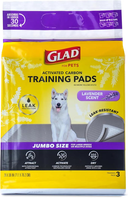 Glad for Pets Extra Large Charcoal Dog Training Pads - Absorbent Disposable Pee Pads for Dogs, Cats & Puppies - Jumbo-Size Potty Pads That Neutralize Urine Instantly - 3 Count Pet Supplies