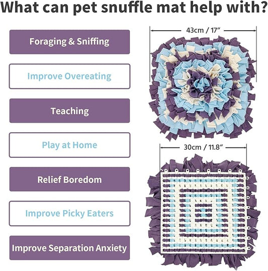 LIVEKEY Pet Snuffle Mat for Dogs, Dog Feeding Mat, Nosework Training Mats for Foraging Instinct Interactive Puzzle Toys (Violet&SkyBlue&White)