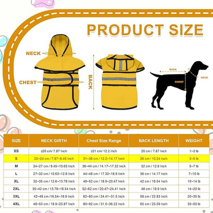 Dog Raincoat, Dog Rain Jacket Waterproof Jacket Reflective Adjustable Hooded Pet Rain Coat with Leash Hole, (Yellow, S), Intended for Large Medium Small Puppies