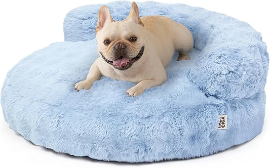 EHEYCIGA Medium Dog Bed and Large Cat Couch – Fluffy Faux Rabbit Fur Pet Sofa for Small and Medium Dogs, Washable Removable Cover, Waterproof and Non-Slip, 30 Inch, Baby Blue