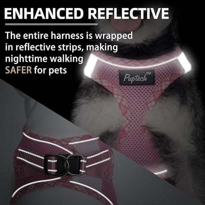 PUPTECK Dog Harness and Leash Set for Small Medium Dogs No Pull Step-in Soft Mesh Puppy Cat Vest Harnesses Reflective at Night, Upgraded New Pink L