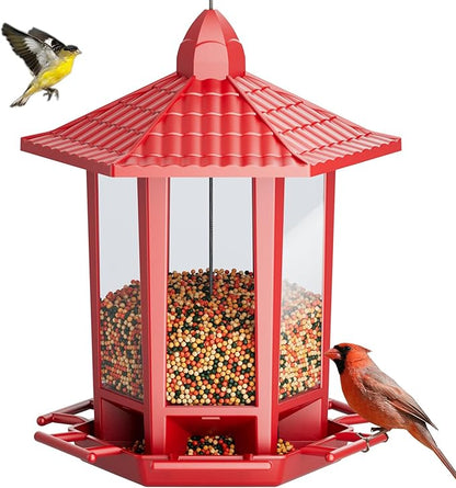 Birdream Bird Feeders for Outdoor Hanging, Fun Installation Pagoda Design Wild Birdfeeder, Attracting Wild Birds Sparrows Finch Cardinal Goldfinch Chickadee - Red