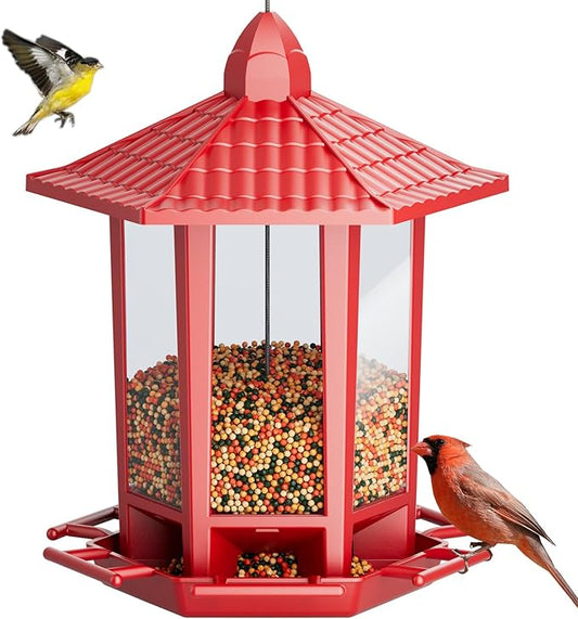 Birdream Bird Feeders for Outdoor Hanging, Fun Installation Pagoda Design Wild Birdfeeder, Attracting Wild Birds Sparrows Finch Cardinal Goldfinch Chickadee - Red