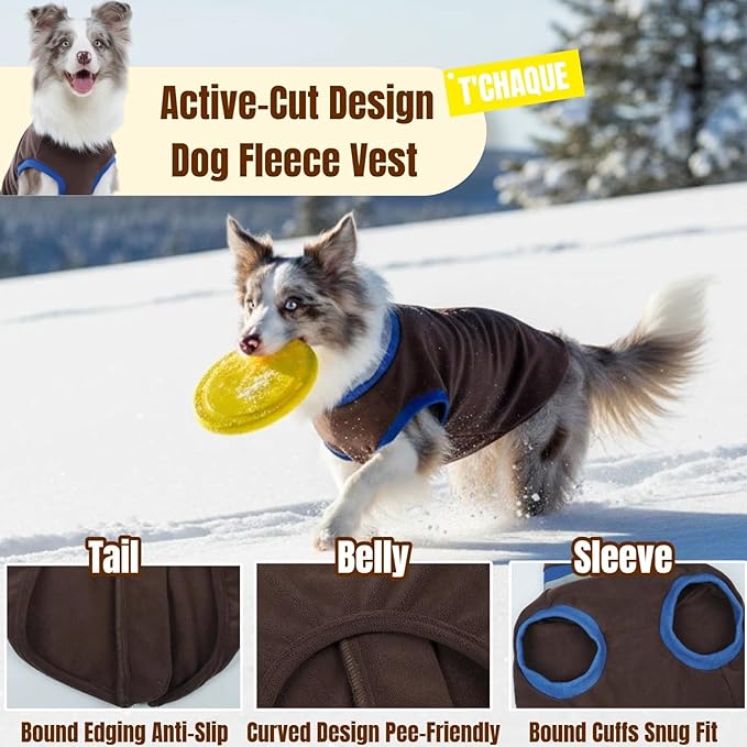 Winter Warmth Classic Turtleneck Vest Fleece Dog Clothes, Lightweight Coat for Extra Large Dogs with Back-Zipper, Thermal Doggie Vests Sweater with Reflective Strips for Great Dane Doberman(Brown,3XL)