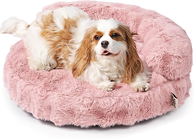 EHEYCIGA Small Dog Bed and Cat Couch - Fluffy Faux Rabbit Fur Pet Sofa with Washable Removable Cover, Waterproof and Non-Slip, 26 Inch, Pink