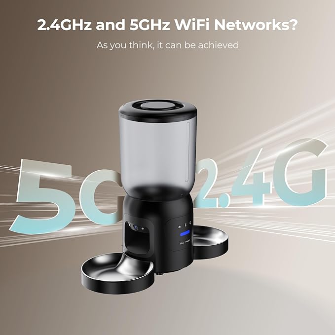 Smart Pet Feeder with 2K Dual Camera & AI Recognition, Dual Bowl Set,6L Automatic Cat Dog Feeder with App Control, 2.4G/5G WiFi, Voice Message, Pet Interaction, Motion Tracking, No Clog, Dual Power,