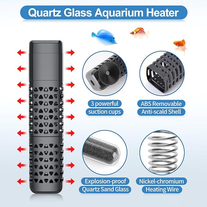 HiTauing Aquarium Heater, Upgraded 100W Fish Tank Heater with Intelligent Leaving Water Automatically Stop Heating and Advanced Temperature Control System, Suitable for Saltwater and Freshwater