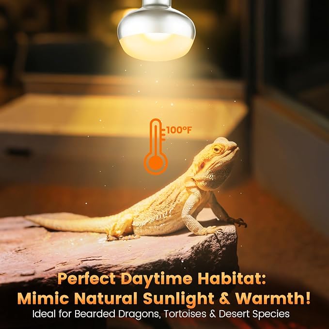 Dual Reptile Light Fixture with 100W Daytime Heat & UVB 10.0 Reptile Bulb, 2 Independent Switches, Reptile UVA UVB Heat Combo Pack
