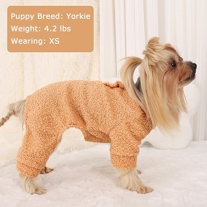 Dog Sweaters for Small Dogs Winter Dog Pajamas Sized Dogs Boy Girl Fleece Pet Clothes Puppy Outfit 4 Legs Jumpsuits for Chihuahua Yorkie Cat Apparel (Khaki, Small)