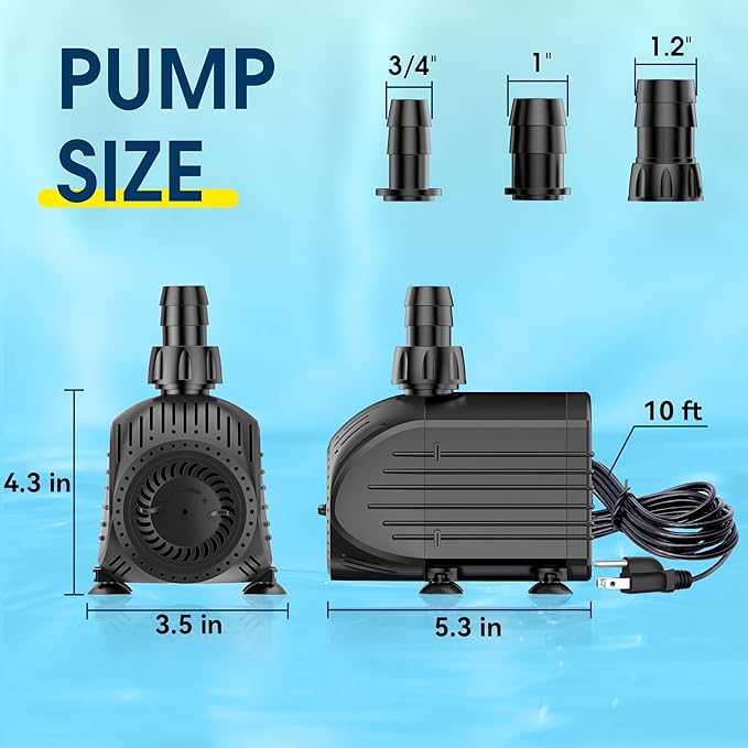 NFESOLAR Submersible Water Pump 880GPH, 60W Ultra Quiet Fountain Pump with Dry Burning Protection 9ft High Lift for Fish Pond, Fountains, Waterfall, Hydroponics, Aquariums KF206