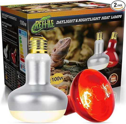 MISDOOD 100W Reptile Heat Lamp Bulb, Day & Night Basking Spot Light Combo Pack Includes Infrared Heat Lamp and UVA Daylight Heating Lamp Basking Light for Lizards, Turtles, Chicken，Bearded Dragons