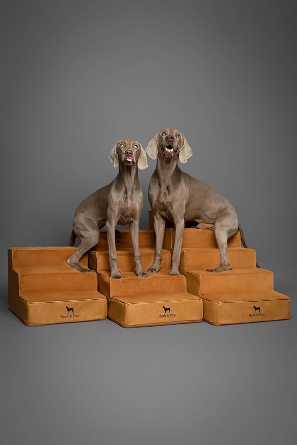 Noah & Paw Dog Stairs, Dog Ramp for Bed (17" Extra Wide) Pet Stairs for High Bed, Design to Fit Small and Large Breeds, Durable 4 Pet Steps for Couch (35 Foam Density) Leather Collection