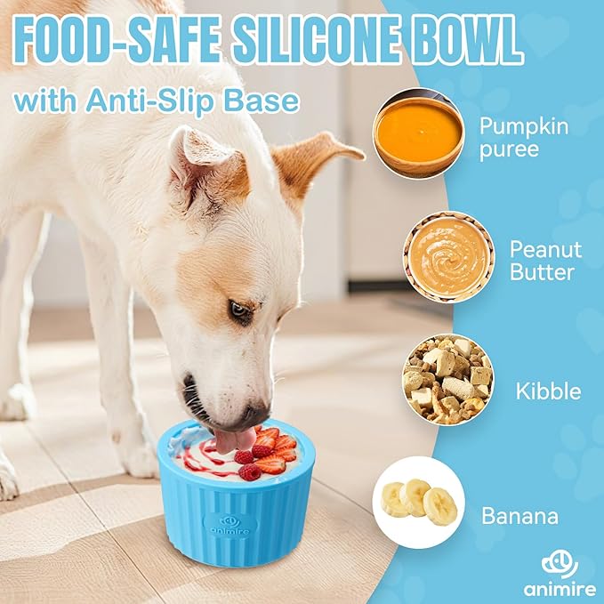 Dog Lick Bowl, Anxiety Relief Dog Licking Mat Freezer Treat Dispenser, Non-Slip Anti-Choking Silicone Slow Feeder Lick Bowl for Small Medium & Large Breed Dogs, BPA Free(Light Blue,S)