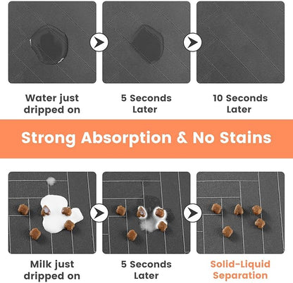 Pet Feeding Mat-Absorbent Pet Placemat for Food and Water Bowl, with Waterproof Rubber Backing, Quick Dry Water Dispenser Mat for Dog and Cat (27"x17", Lime Green)