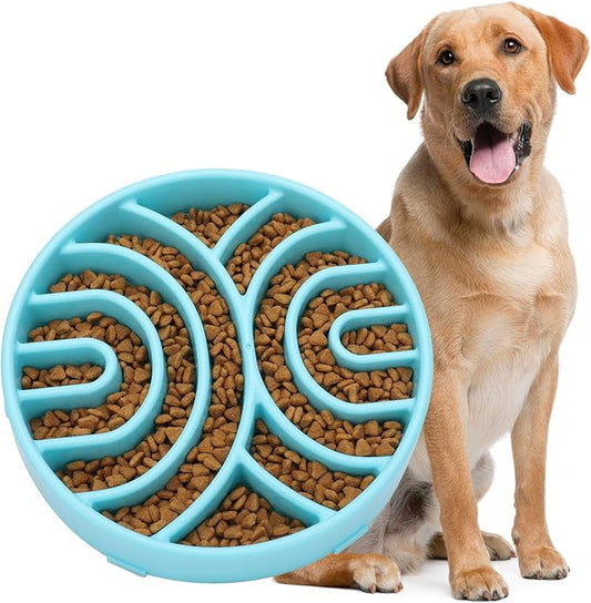 WHIPPY Slow Feeder Anti-Choking Maze Bowl - Anti-Slip Interactive Puzzle Feeder for Large Medium Dogs, Blue