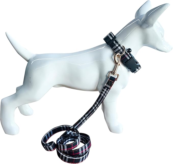 Cute Plaid Dog Collar Harness and Leash with Safety Buckle - Adjustable and No Pull Comfortable Dog Collars for Small Puppy, Stylish Durable Gift for Boy Girl Pets